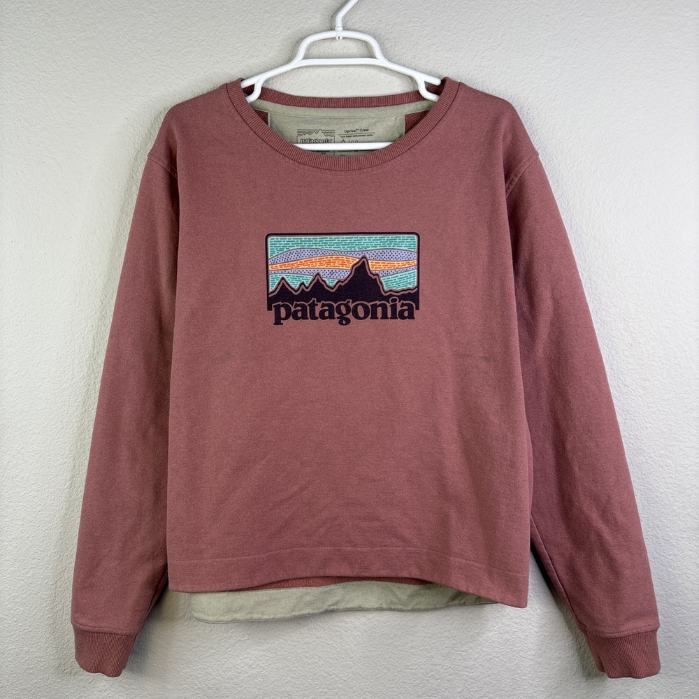 Patagonia Uprisal Crew Sweatshirt Mens XL Coral Red Fleece Logo Long Sleeve